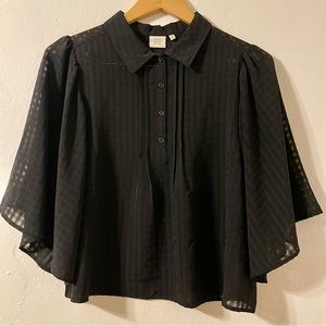 Good Luck Gem Batwing Sheer Blouse, Black Grid, sz S